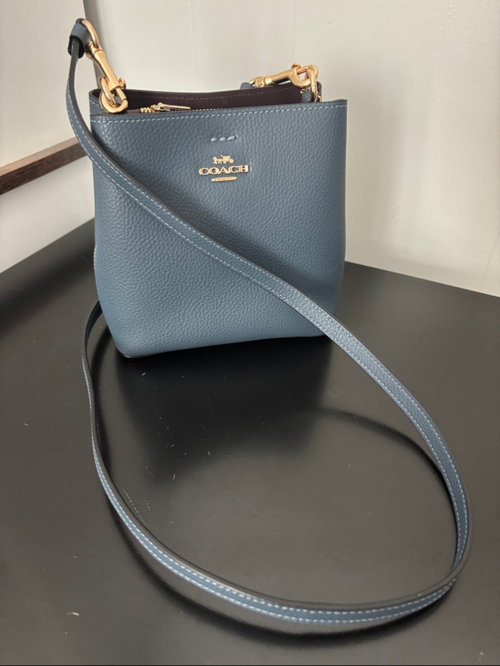Coach Slate Blue Pebble Leather Mini Bucket Crossbody - Picture 4 of 6